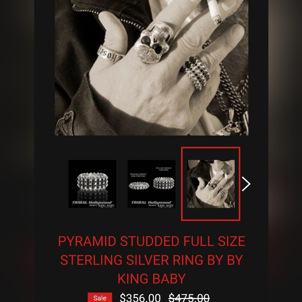 Pyramid Studded Silver Ring - image 2